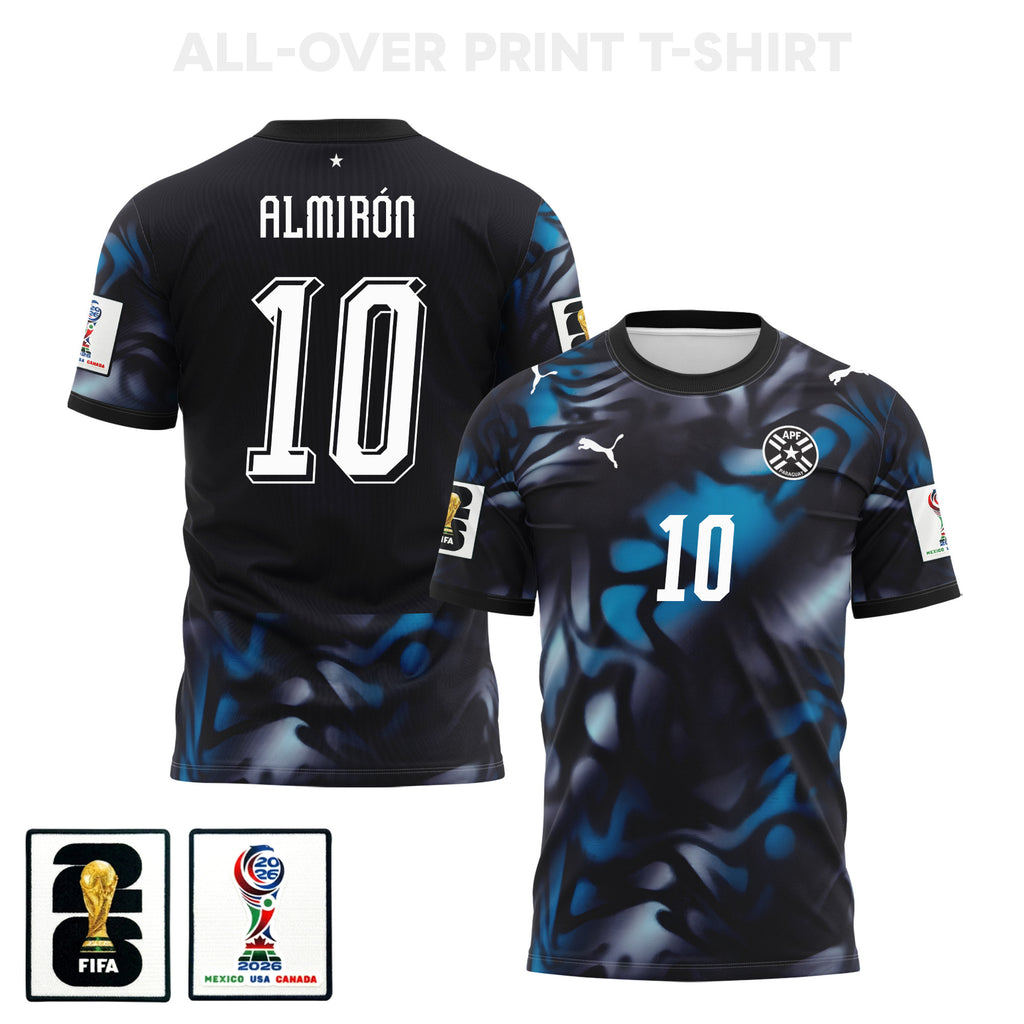 Miguel Almirón 10 Paraguay 2026 Away 3D T-Shirt Fully Printed – Unisex, Navy