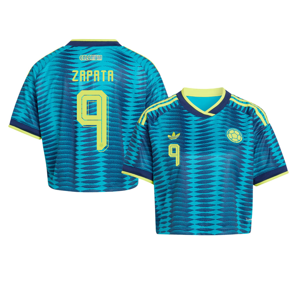 Duván Zapata 9 Colombia 2026 Away Women's Cropped Jersey - Turquoise