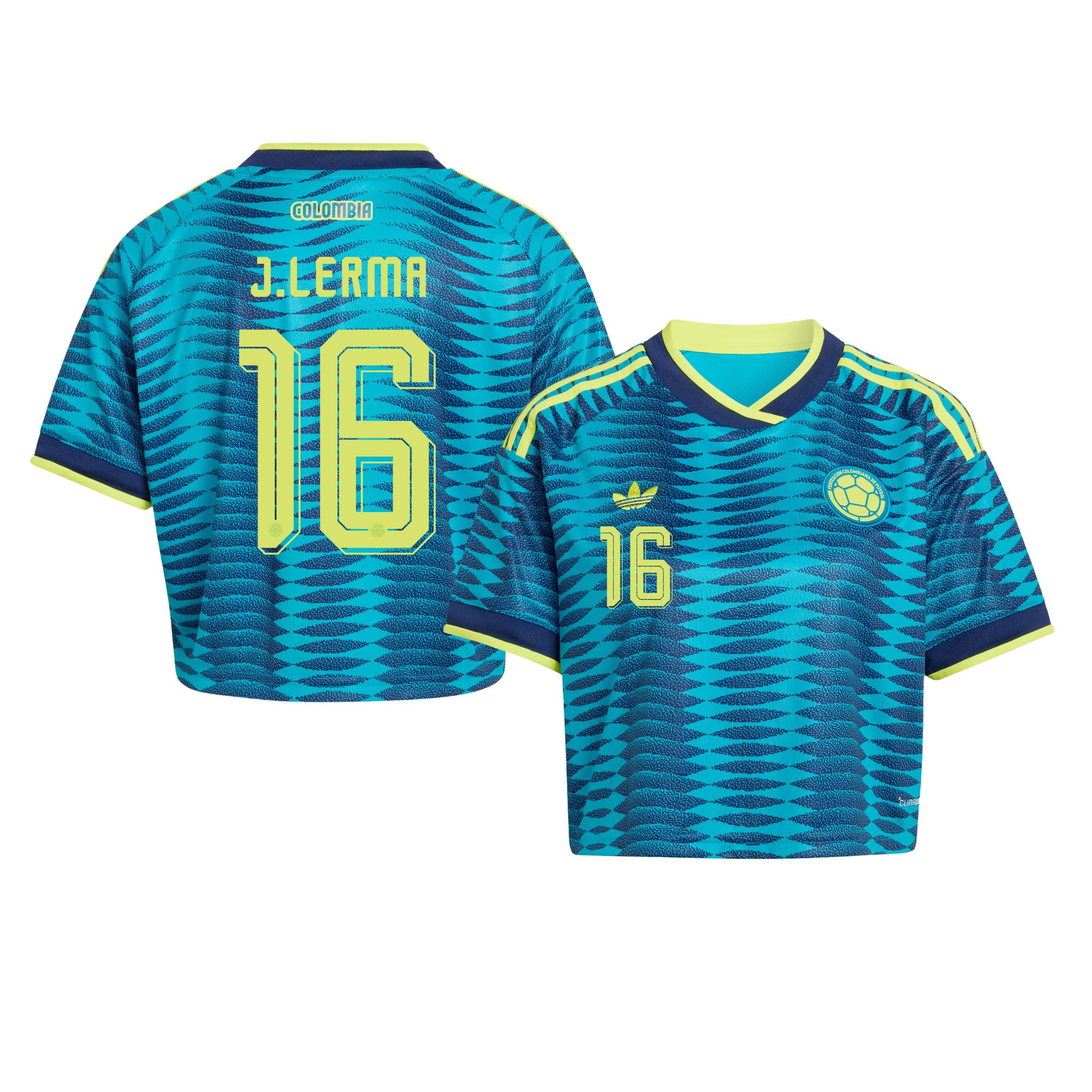 Jefferson Lerma 16 Colombia 2026 Away Women's Cropped Jersey - Turquoise