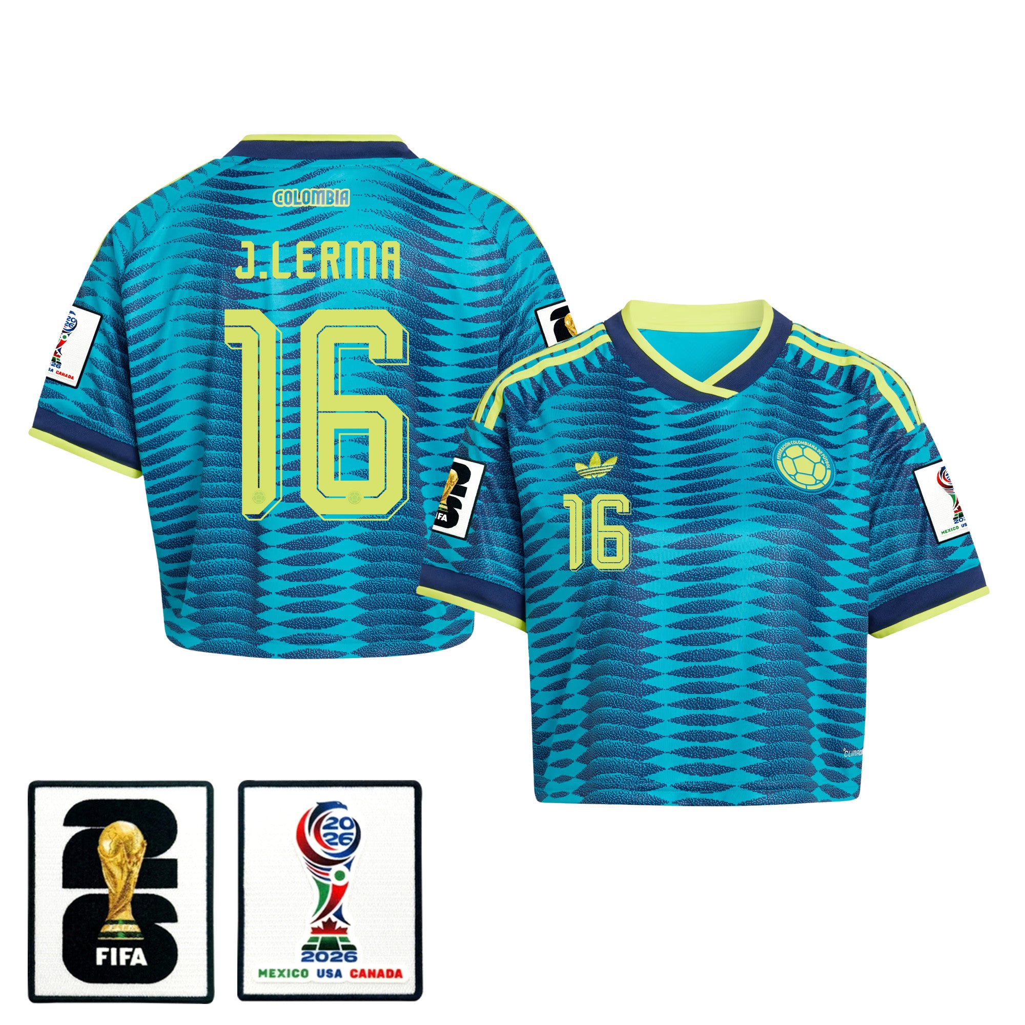 Jefferson Lerma 16 Colombia 2026 Away Women's Cropped Jersey - Turquoise