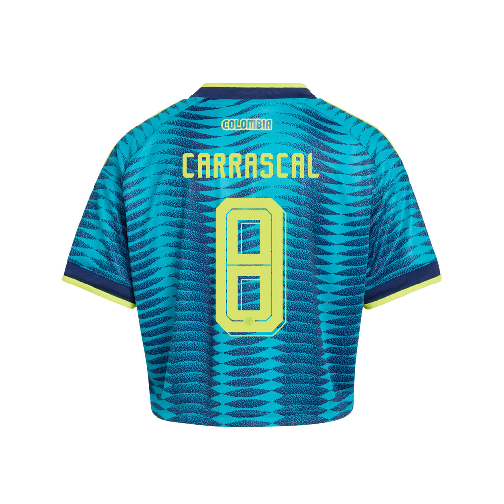 Jorge Carrascal 8 Colombia 2026 Away Women's Cropped Jersey - Turquoise