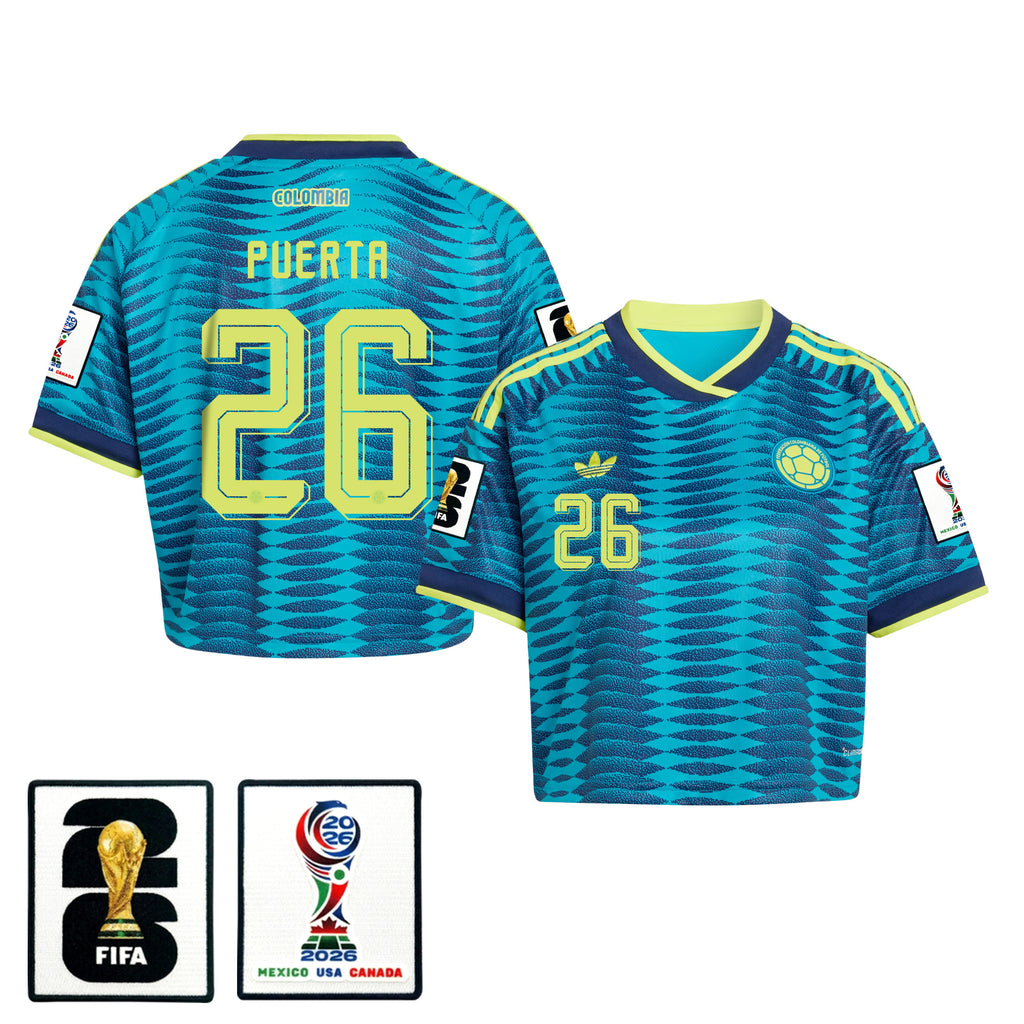 Gustavo Puerta 26 Colombia 2026 Away Women's Cropped Jersey - Turquoise