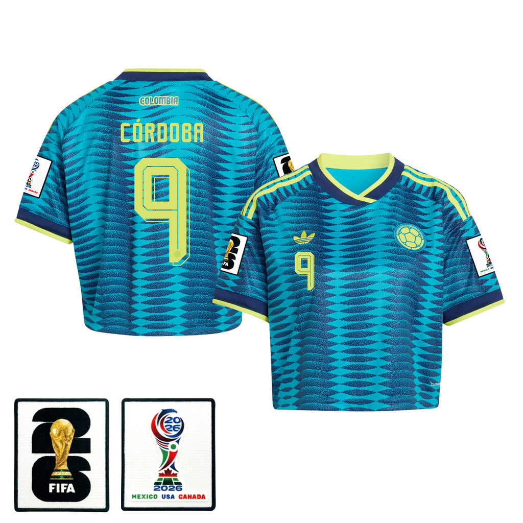 Jhon Córdoba 9 Colombia 2026 Away Women's Cropped Jersey - Turquoise