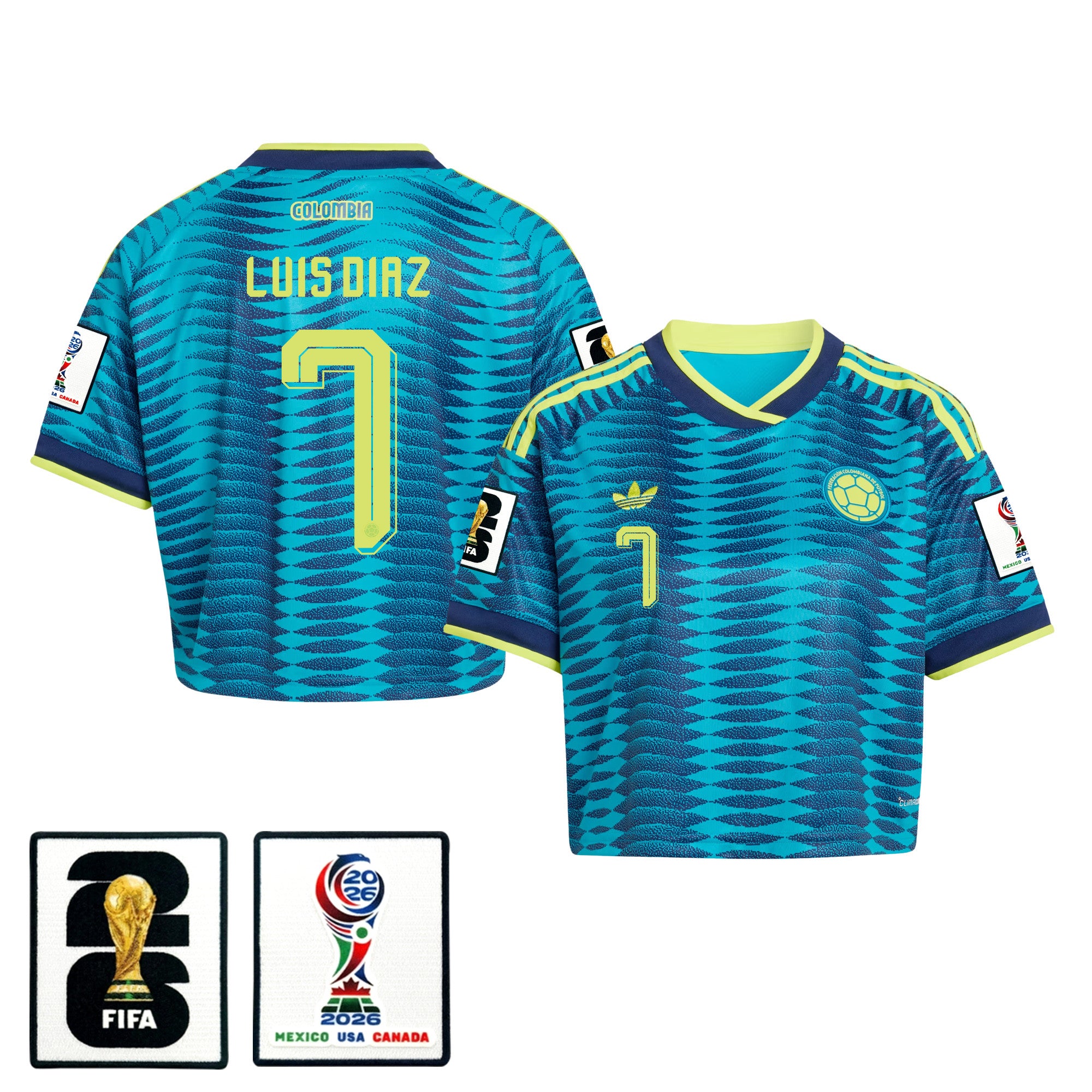 Luis Diaz 7 Colombia 2026 Away Women's Cropped Jersey - Turquoise