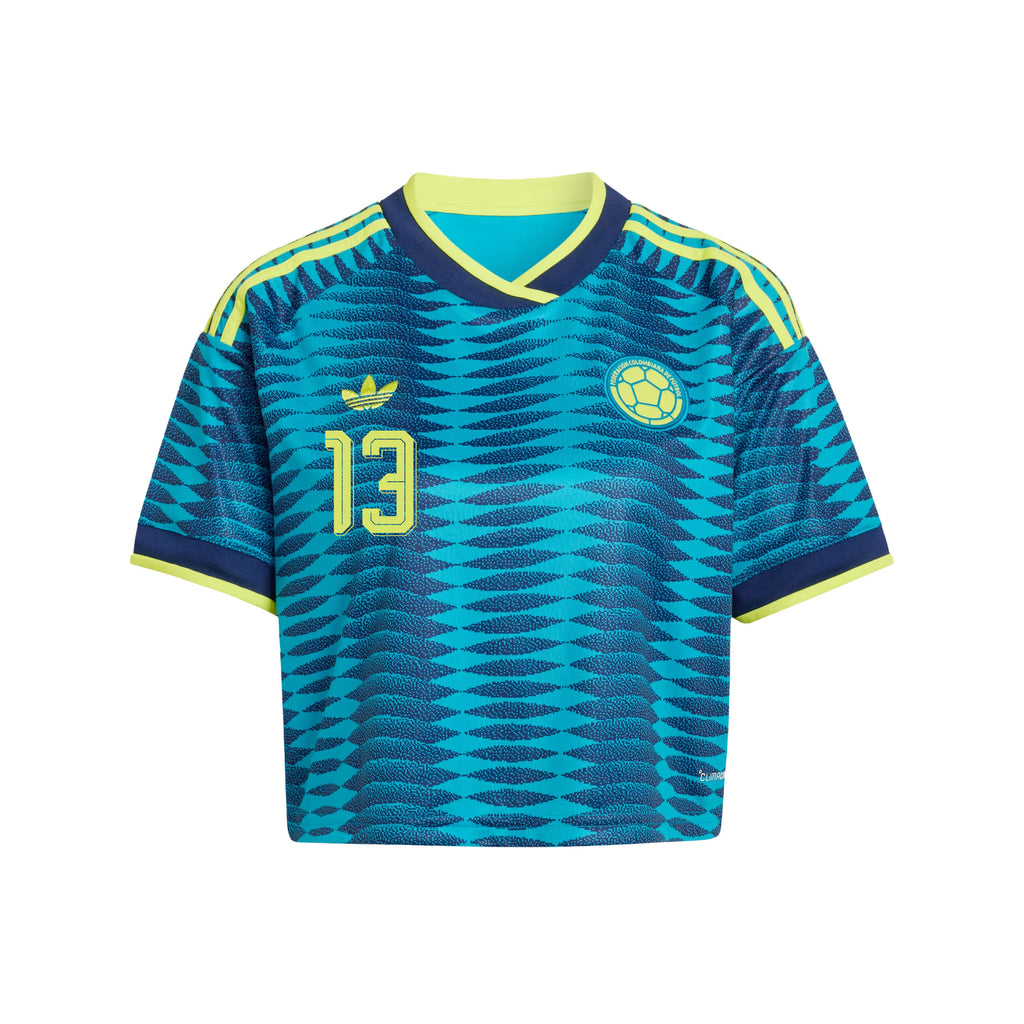 Yerry Mina 13 Colombia 2026 Away Women's Cropped Jersey - Turquoise