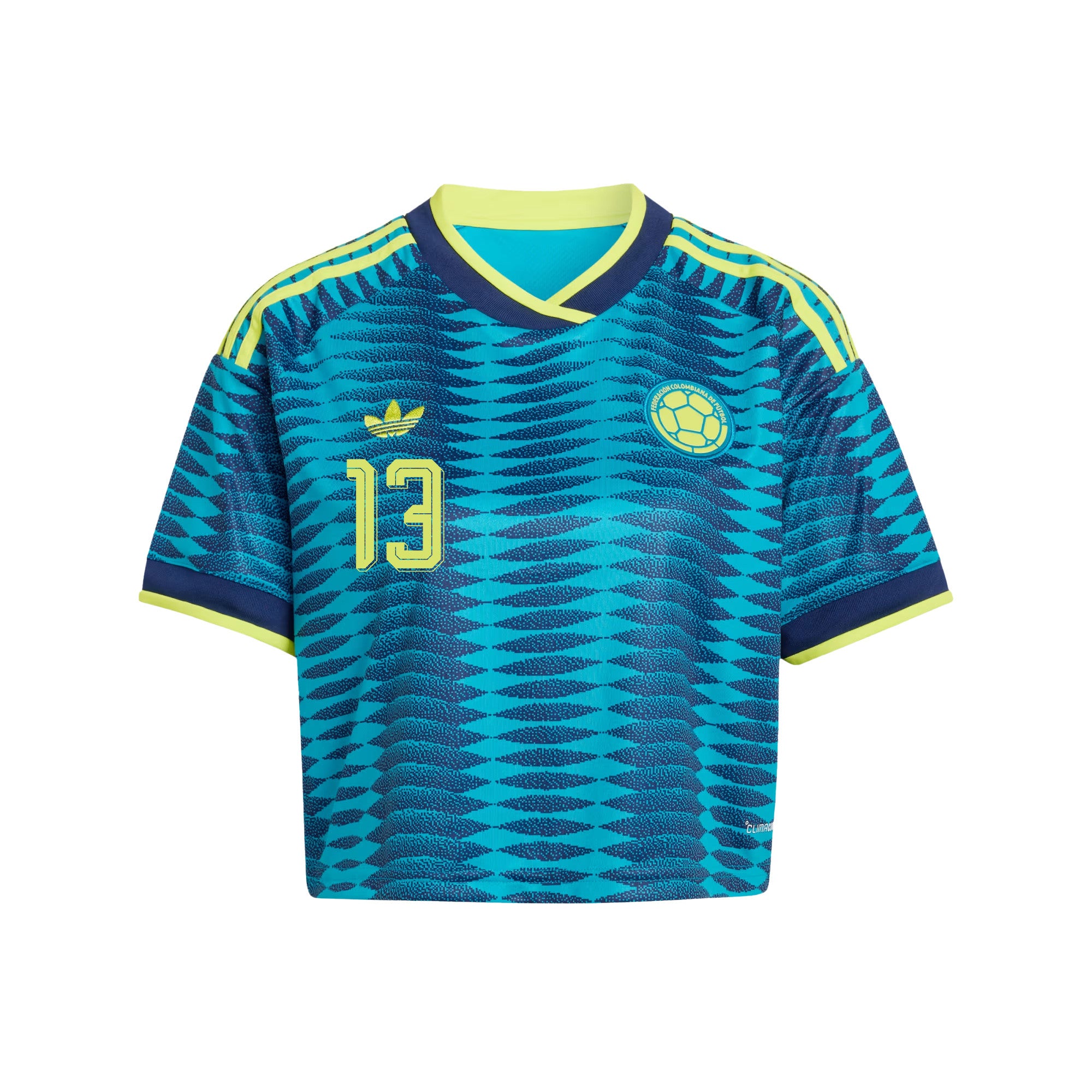 Yerry Mina 13 Colombia 2026 Away Women's Cropped Jersey - Turquoise
