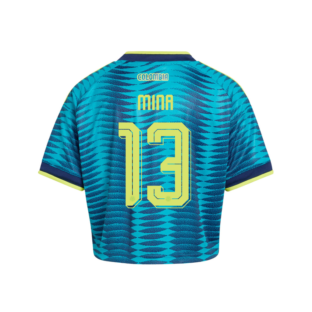 Yerry Mina 13 Colombia 2026 Away Women's Cropped Jersey - Turquoise