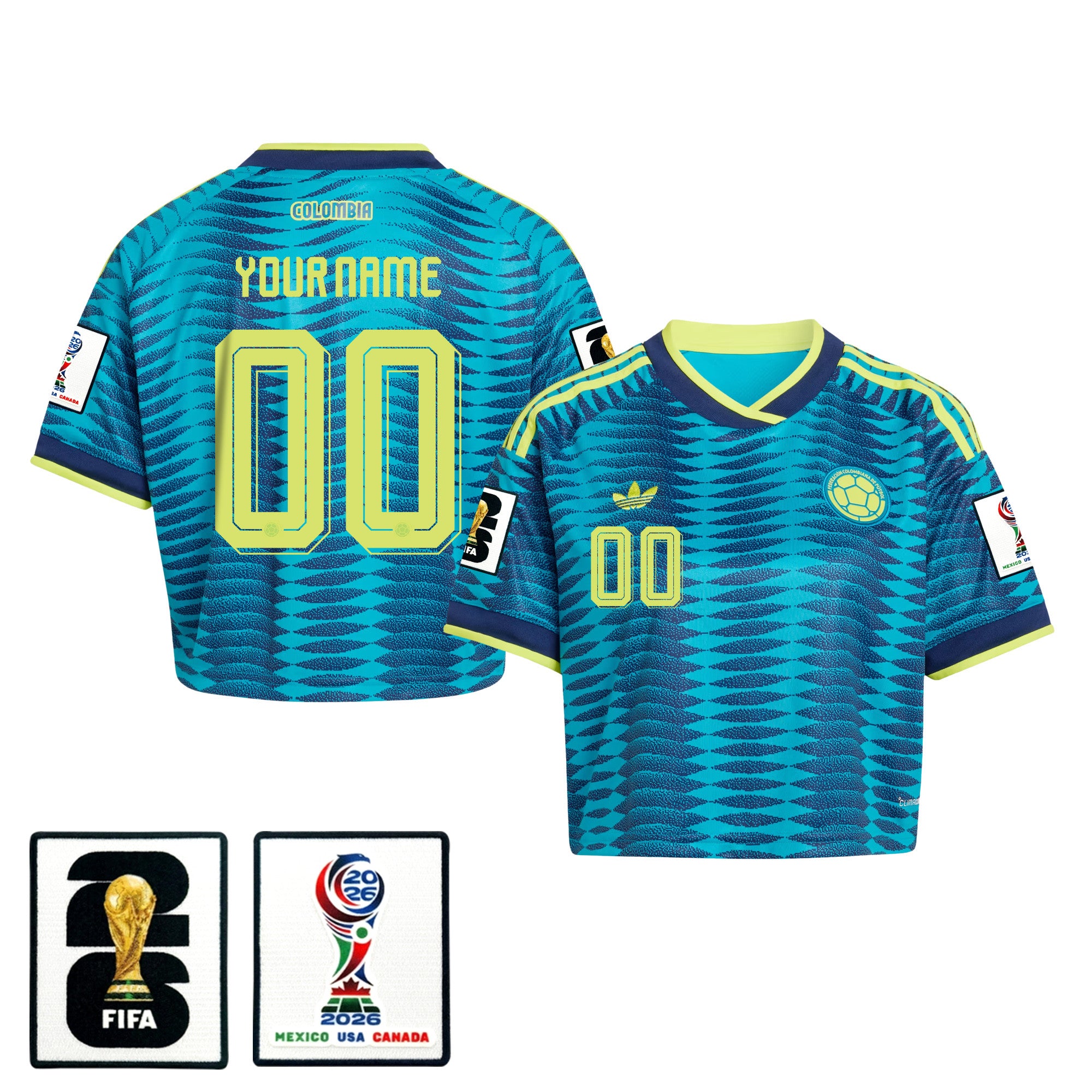 Colombia 2026 Away Personalized Women's Cropped Jersey - Turquoise