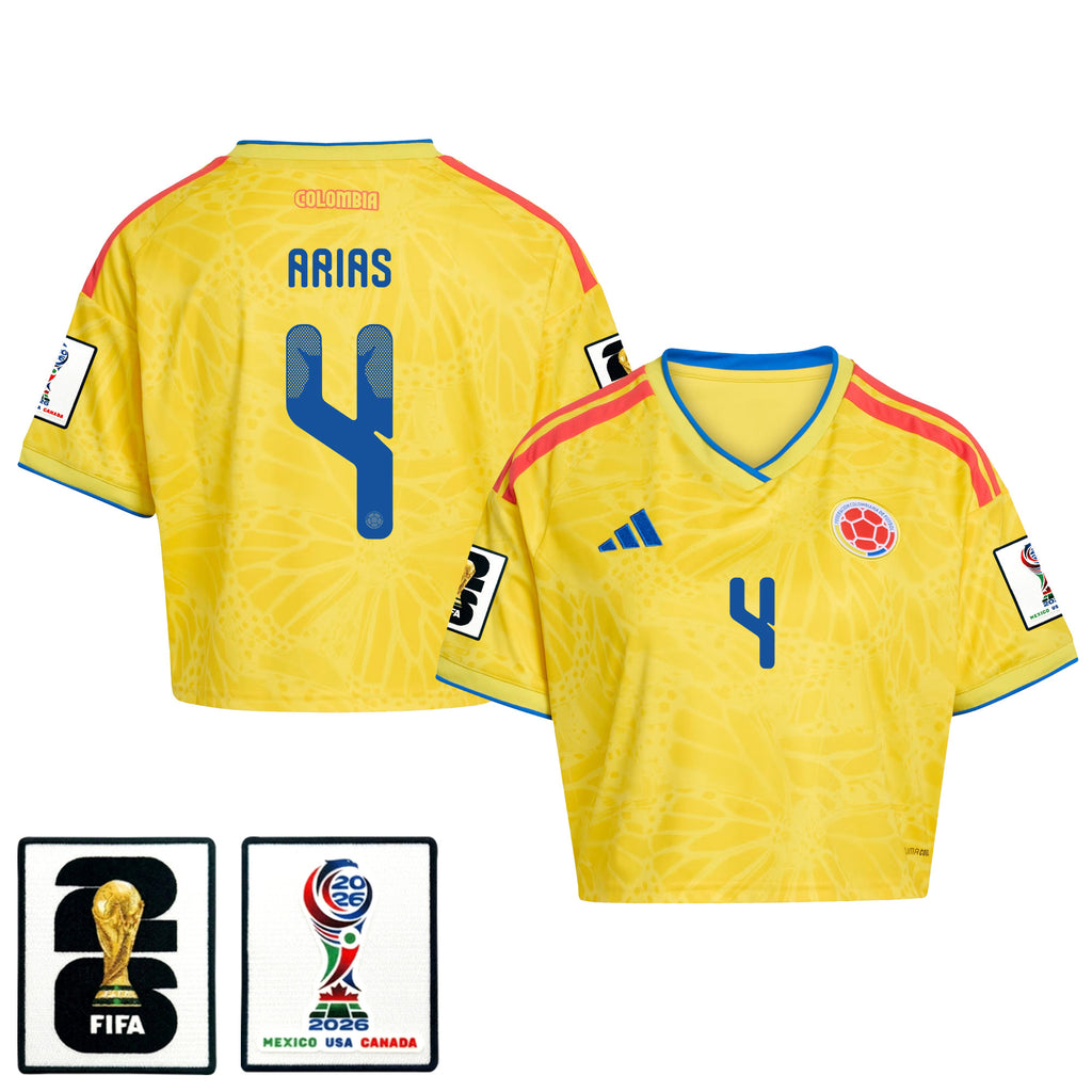 Santiago Arias 4 Colombia 2026 Home Women's Cropped Jersey - Yellow
