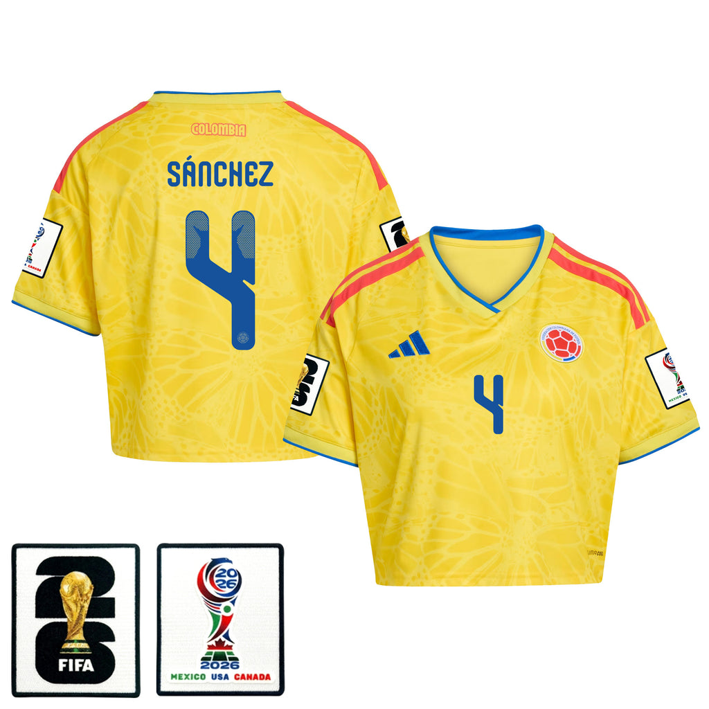 Davinson Sánchez 4 Colombia 2026 Home Women's Cropped Jersey - Yellow