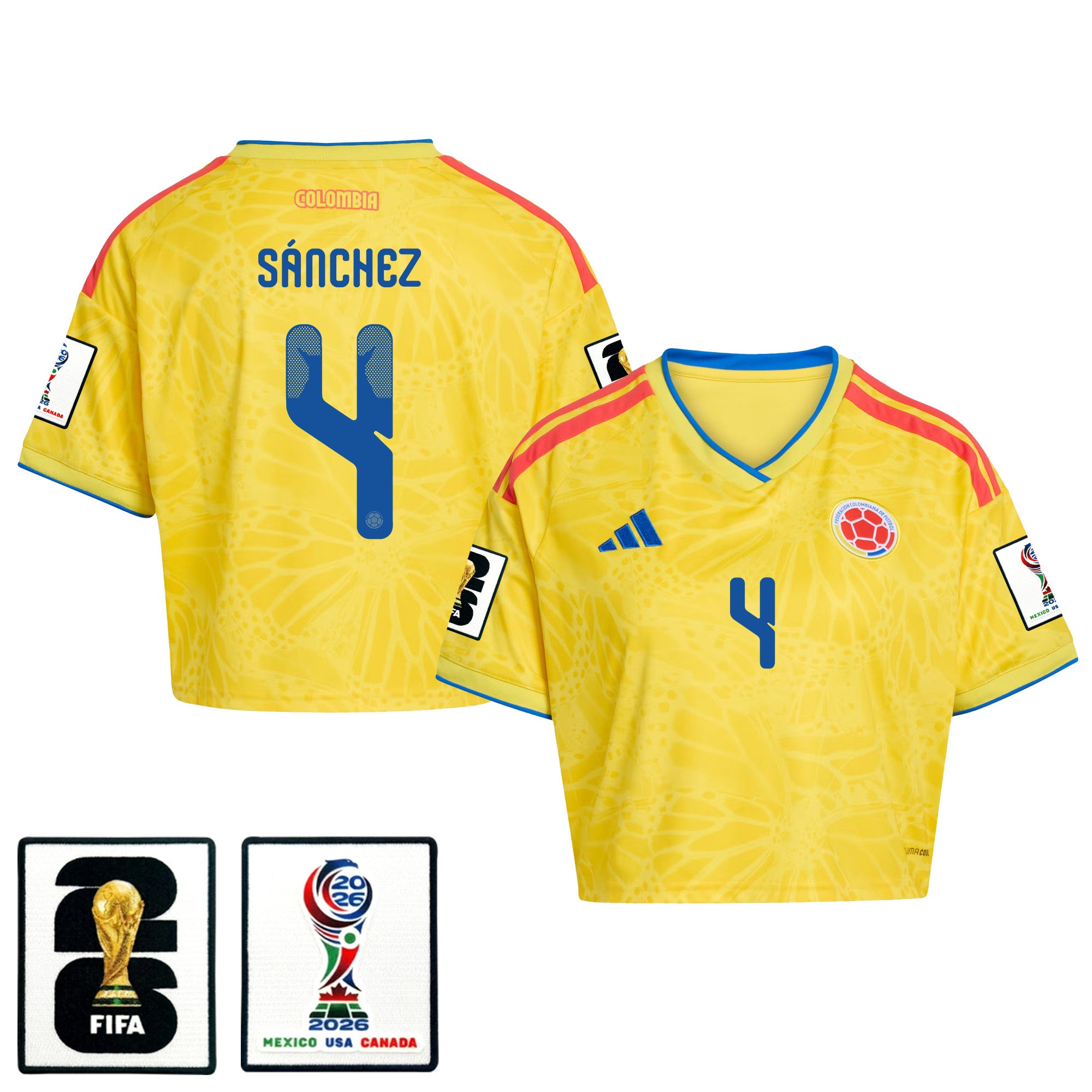 Davinson Sánchez 4 Colombia 2026 Home Women's Cropped Jersey - Yellow