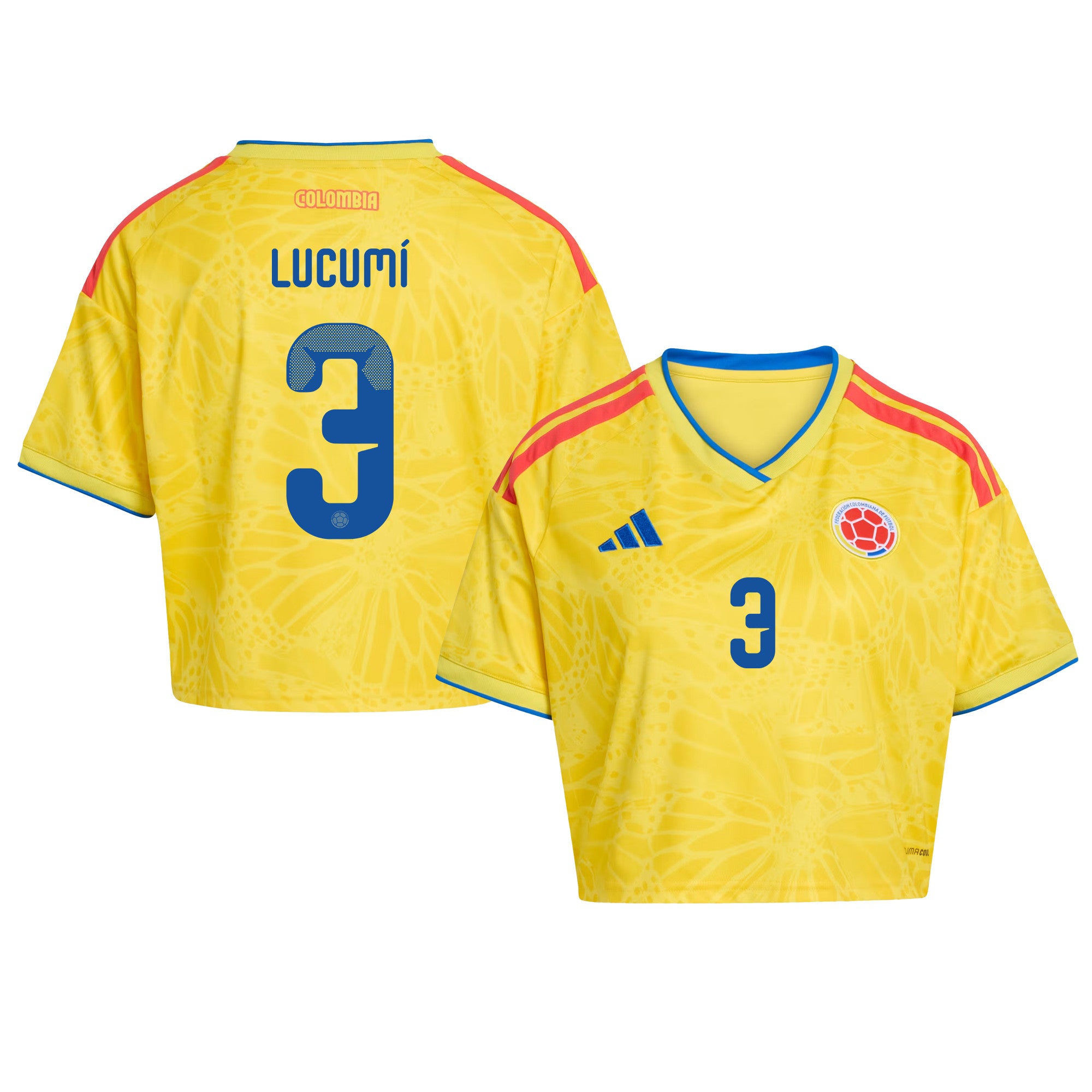 Jhon Lucumí 3 Colombia 2026 Home Women's Cropped Jersey - Yellow
