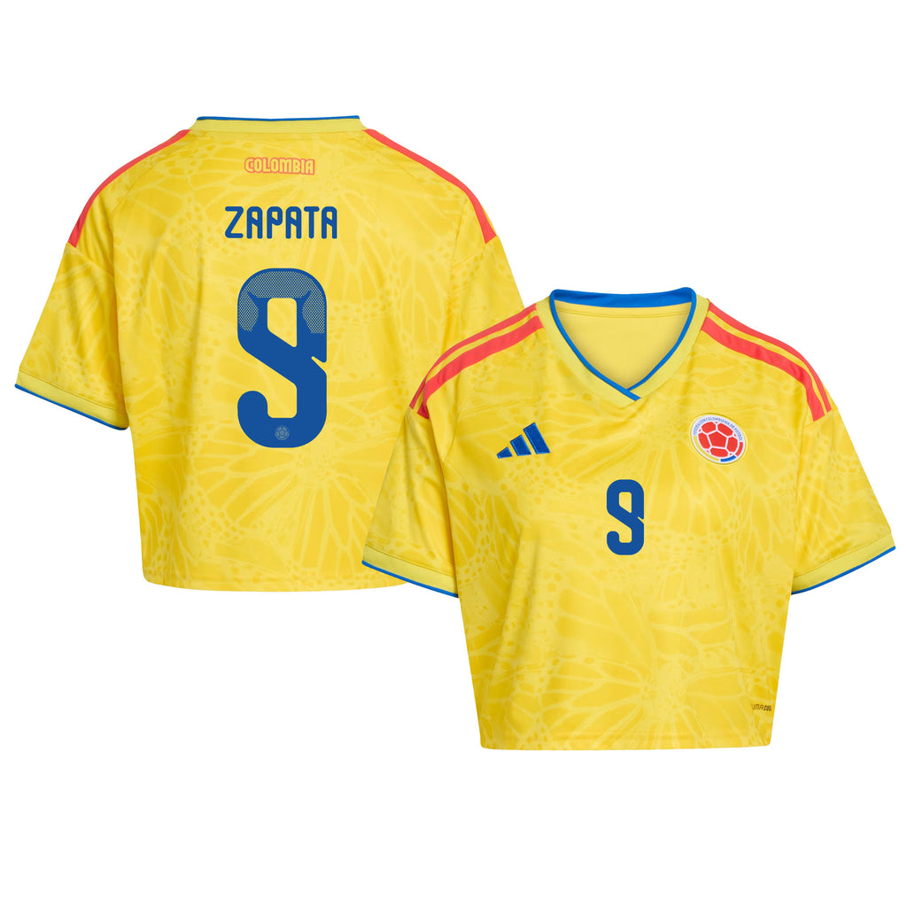 Duván Zapata 9 Colombia 2026 Home Women's Cropped Jersey - Yellow