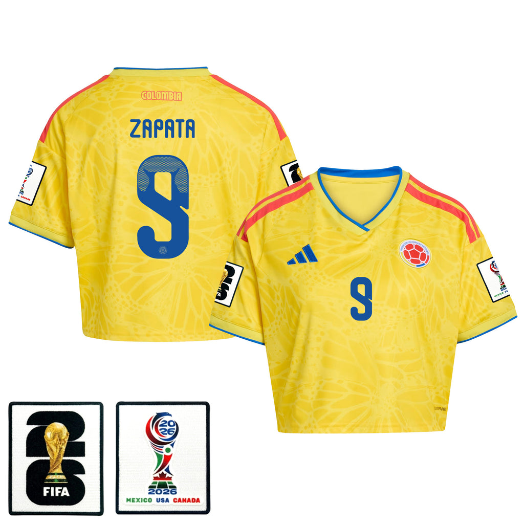 Duván Zapata 9 Colombia 2026 Home Women's Cropped Jersey - Yellow