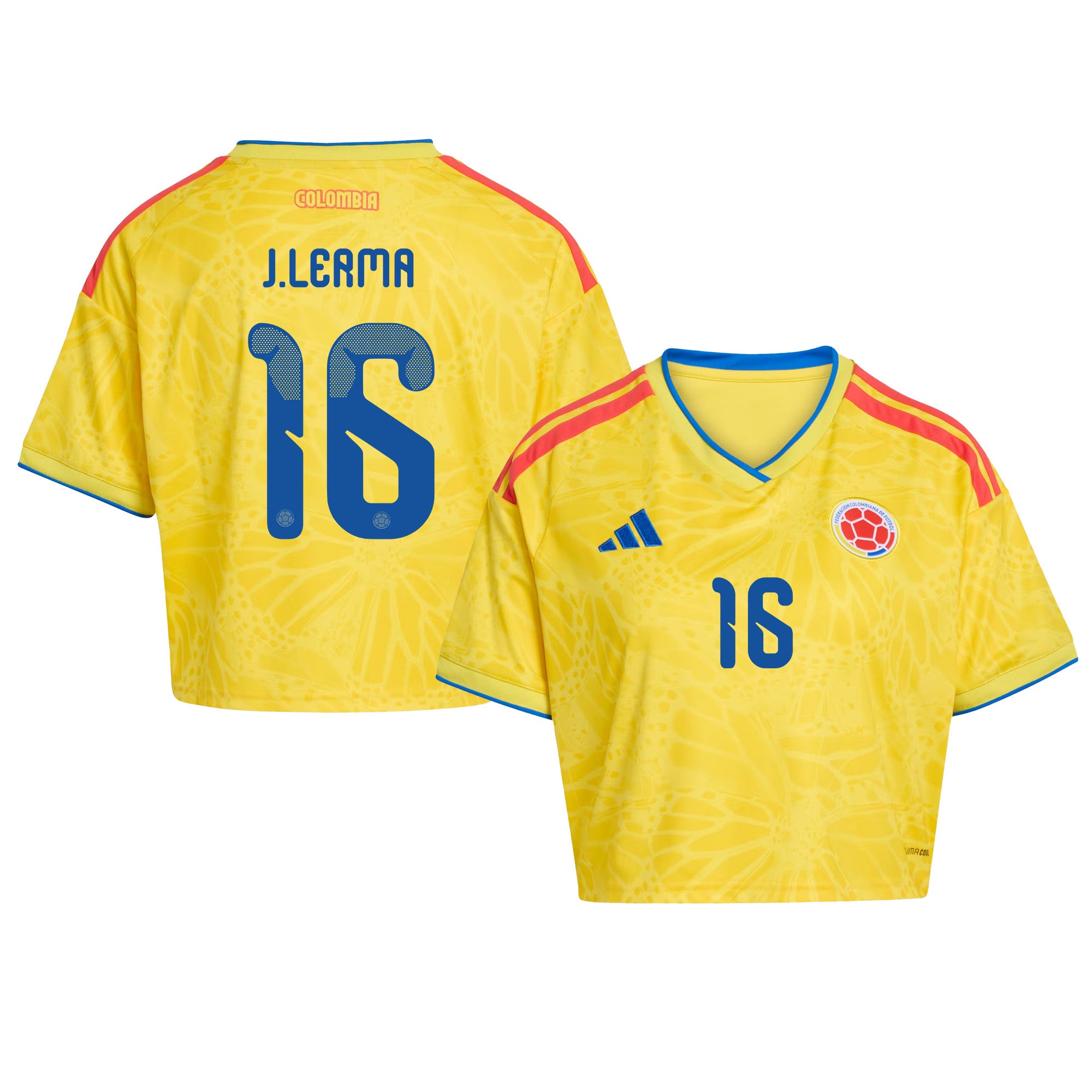 Jefferson Lerma 16 Colombia 2026 Home Women's Cropped Jersey - Yellow