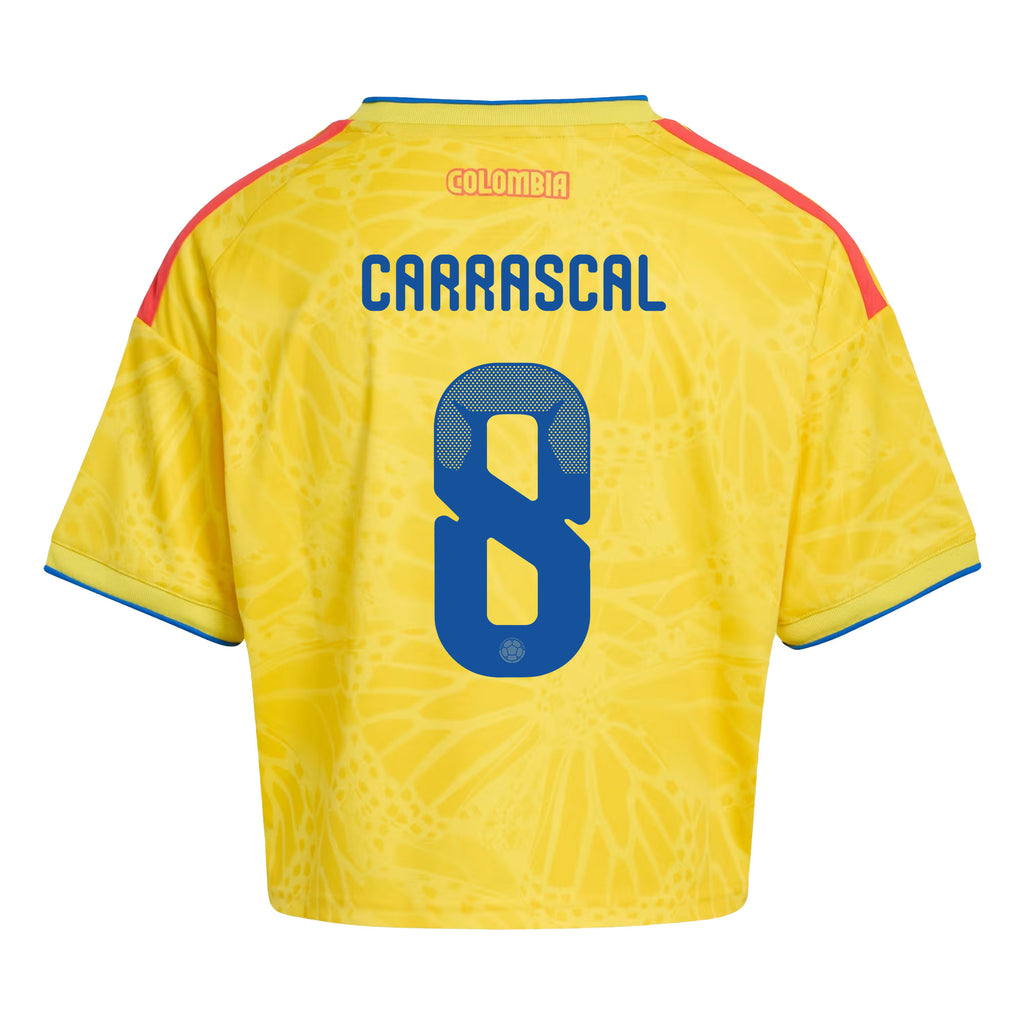 Jorge Carrascal 8 Colombia 2026 Home Women's Cropped Jersey - Yellow