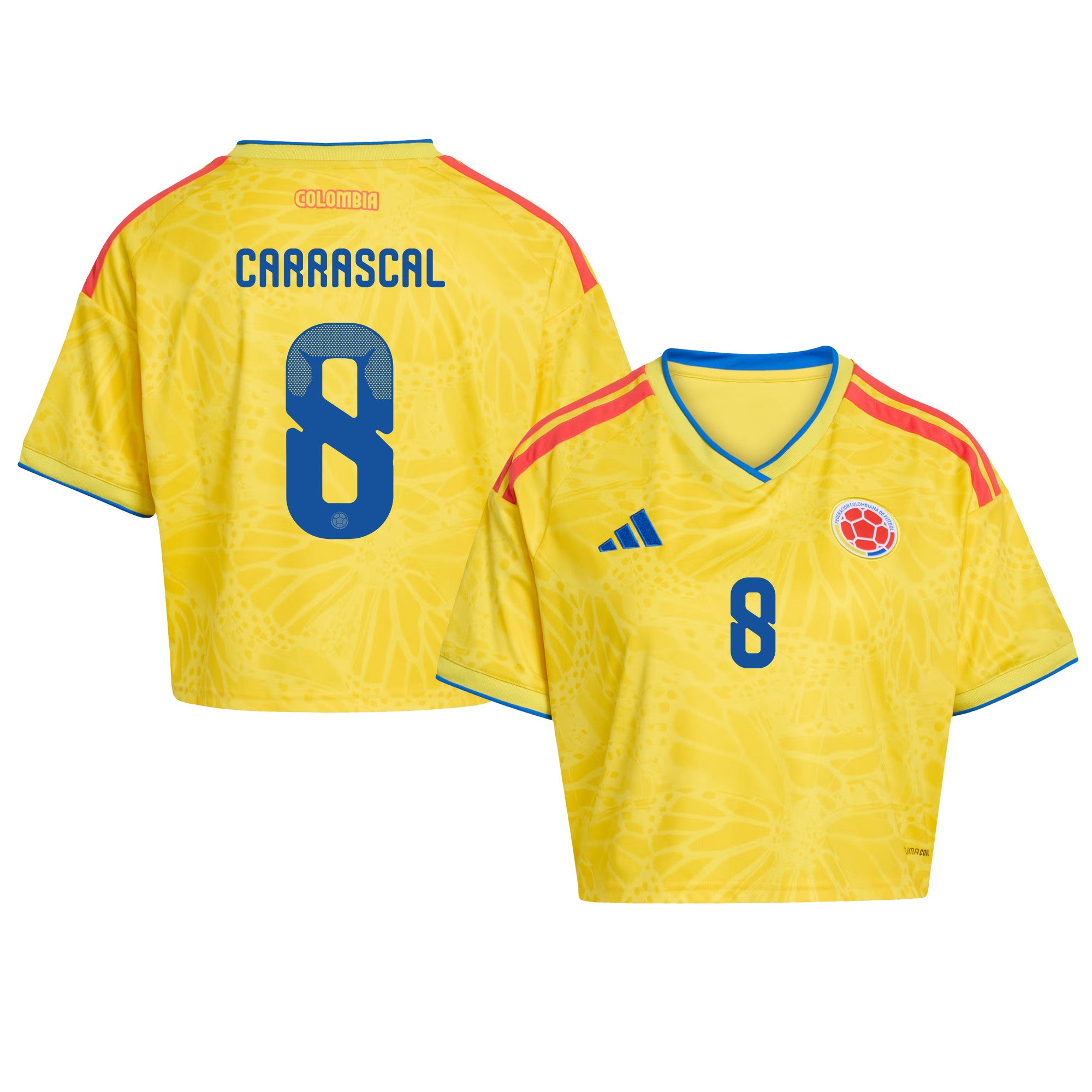 Jorge Carrascal 8 Colombia 2026 Home Women's Cropped Jersey - Yellow
