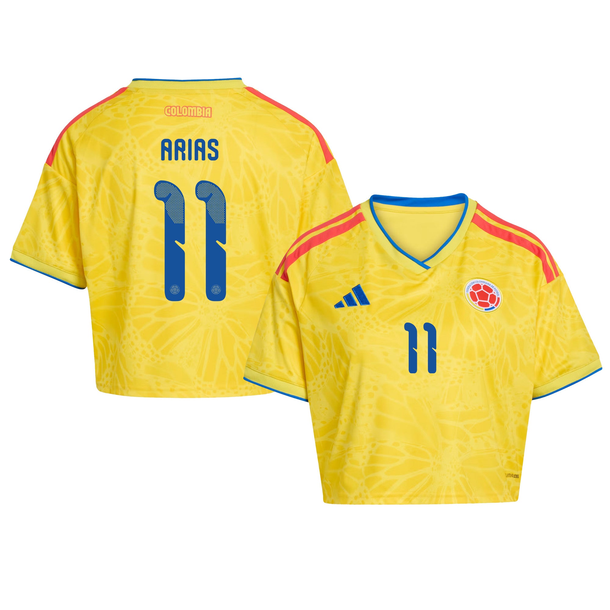 Jhon Arias 11 Colombia 2026 Home Women's Cropped Jersey - Yellow
