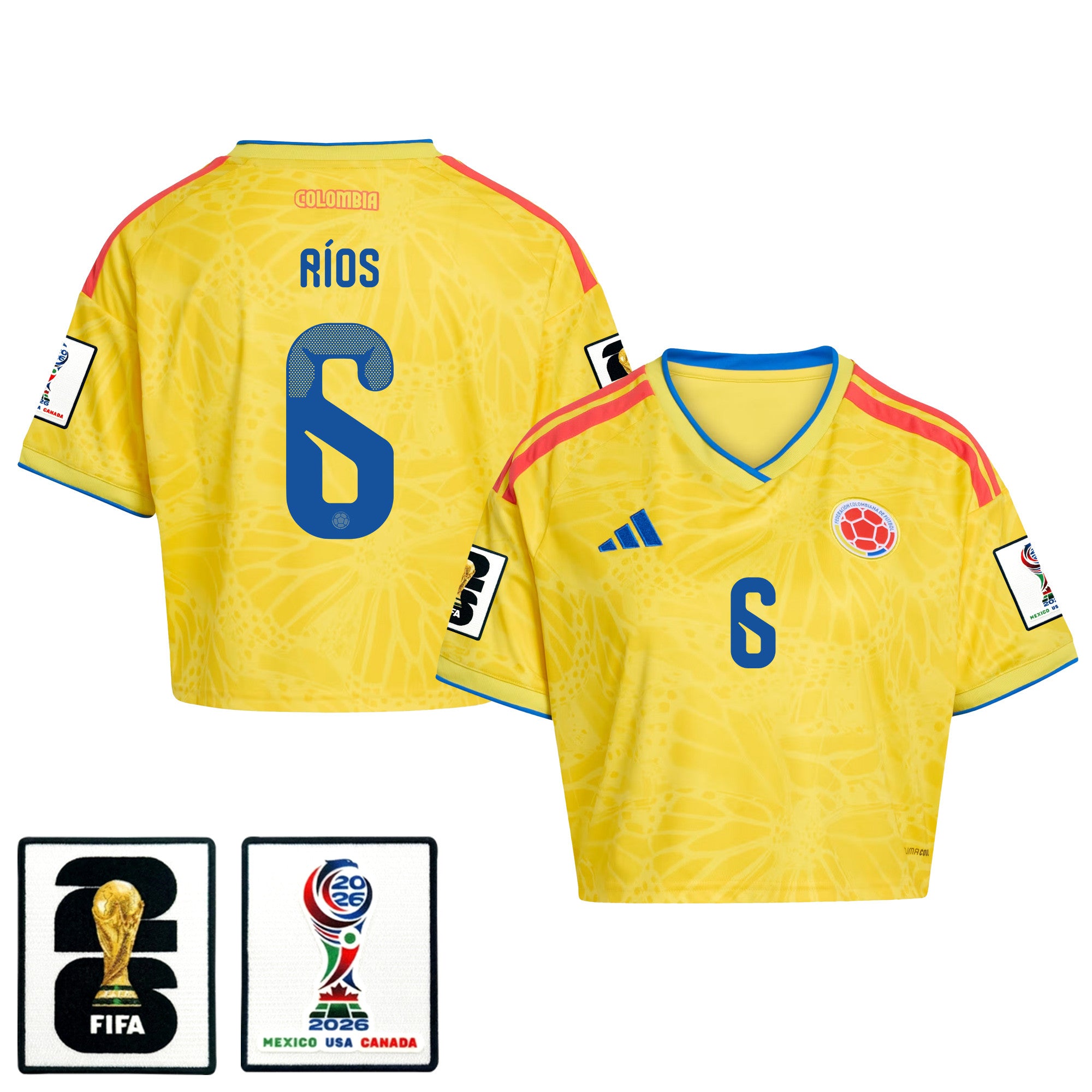 Richard Ríos 6 Colombia 2026 Home Women's Cropped Jersey - Yellow