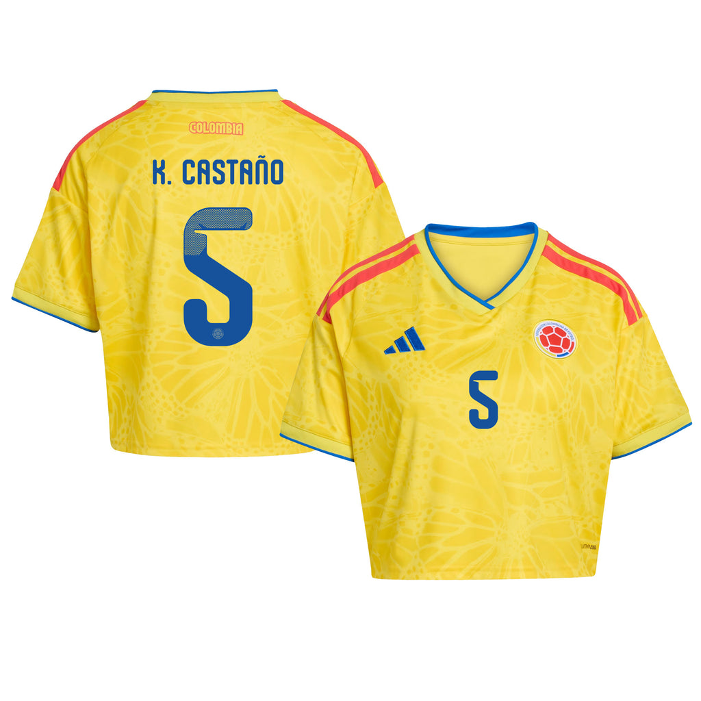 Kevin Castaño 5 Colombia 2026 Home Women's Cropped Jersey - Yellow