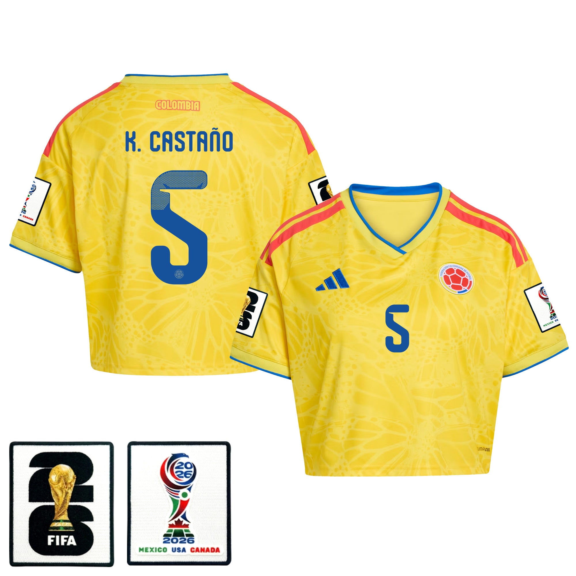Kevin Castaño 5 Colombia 2026 Home Women's Cropped Jersey - Yellow