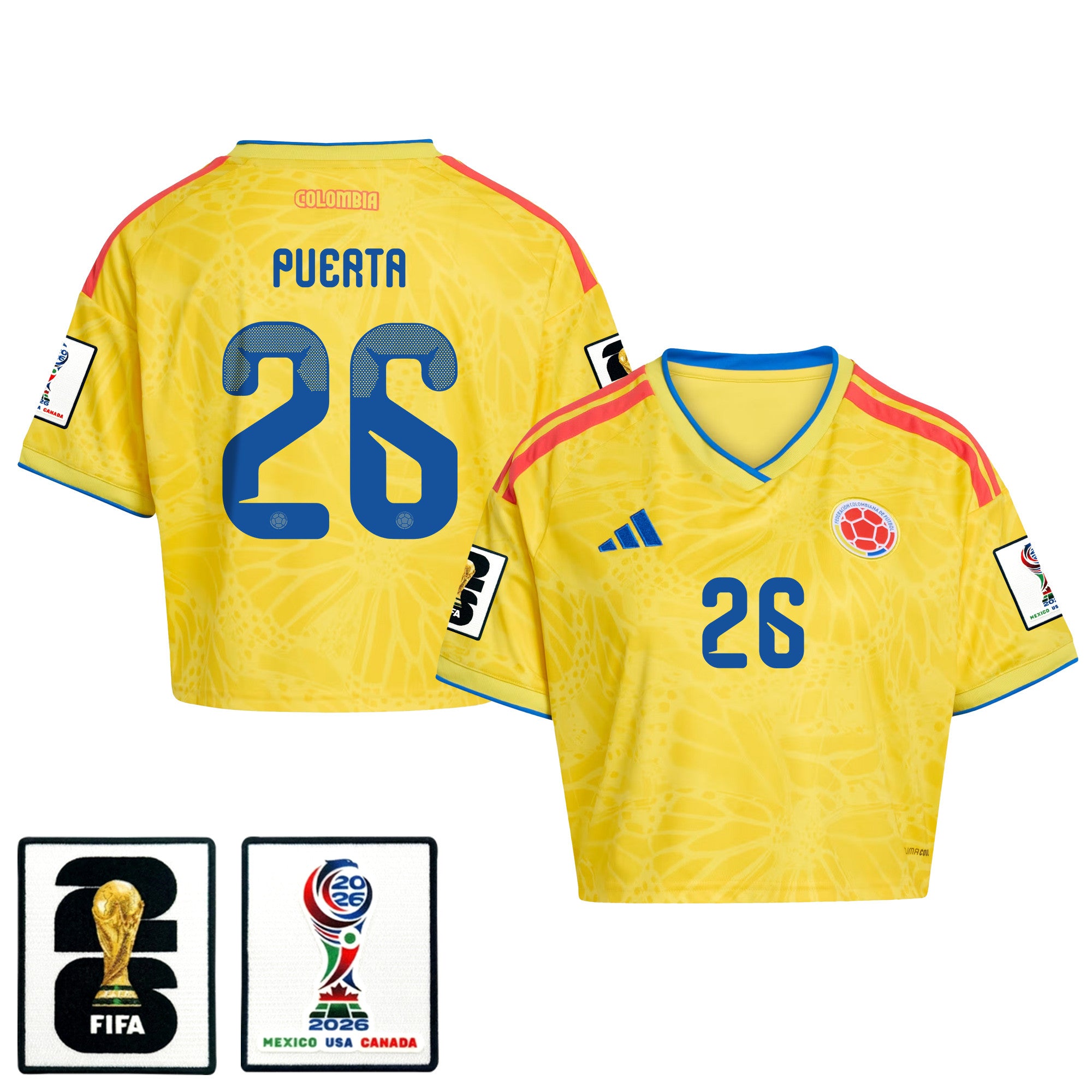 Gustavo Puerta 26 Colombia 2026 Home Women's Cropped Jersey - Yellow