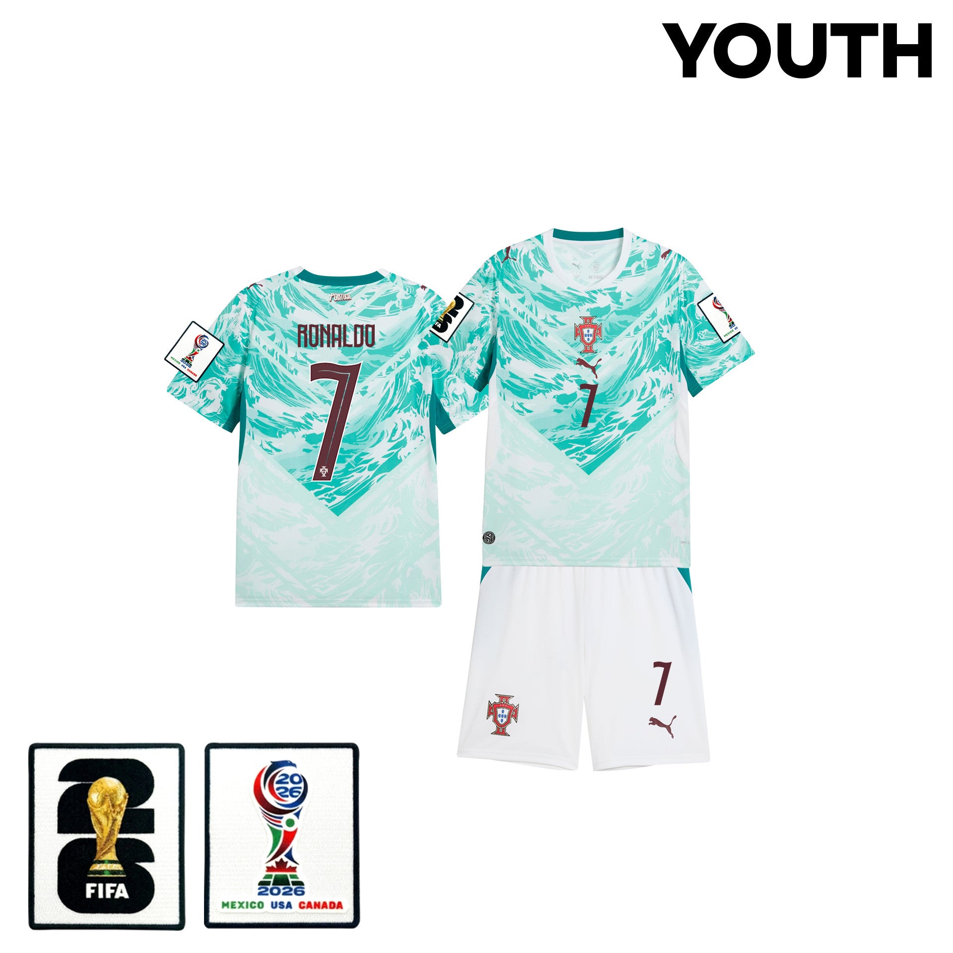 Cristiano Ronaldo 7 Portugal 2026 Youth Away Jersey & Shorts Set - White
