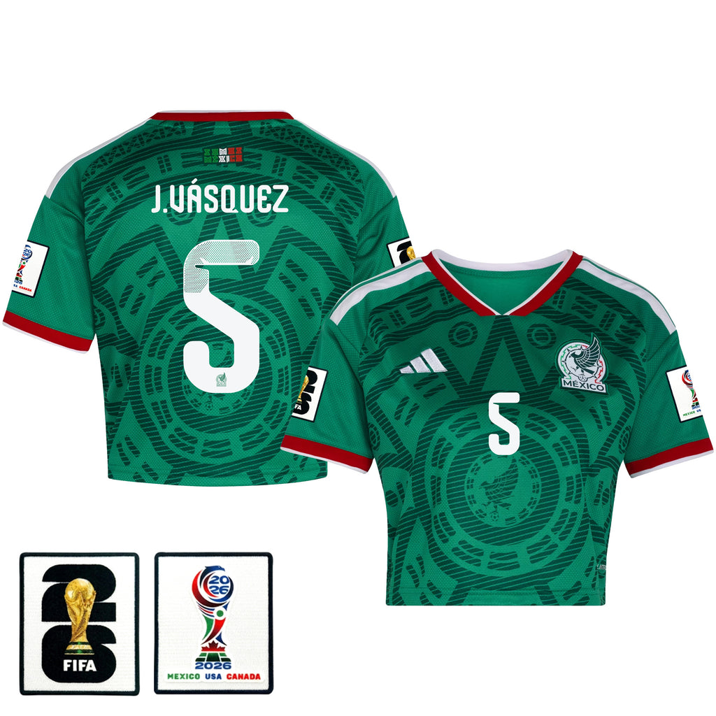 Johan Vásquez 5 Mexico 2026 Home Women's Cropped Jersey - Green