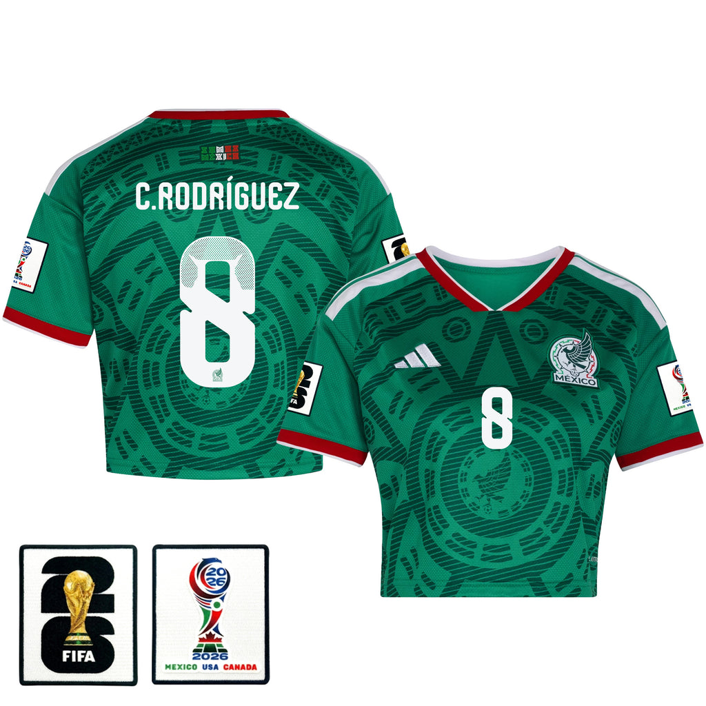 Carlos Rodríguez 8 Mexico 2026 Home Women's Cropped Jersey - Green