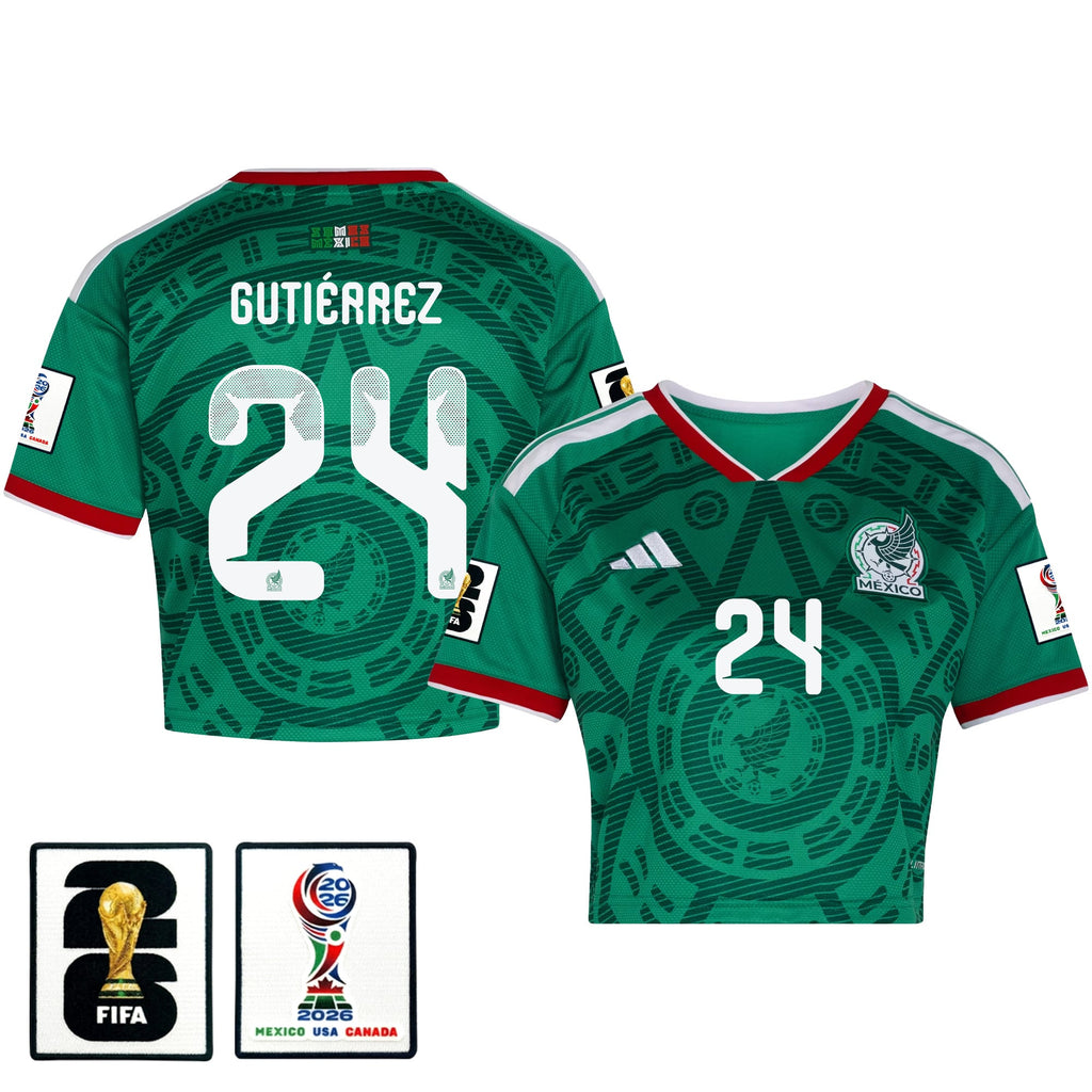 Brian Gutiérrez 24 Mexico 2026 Home Women's Cropped Jersey - Green