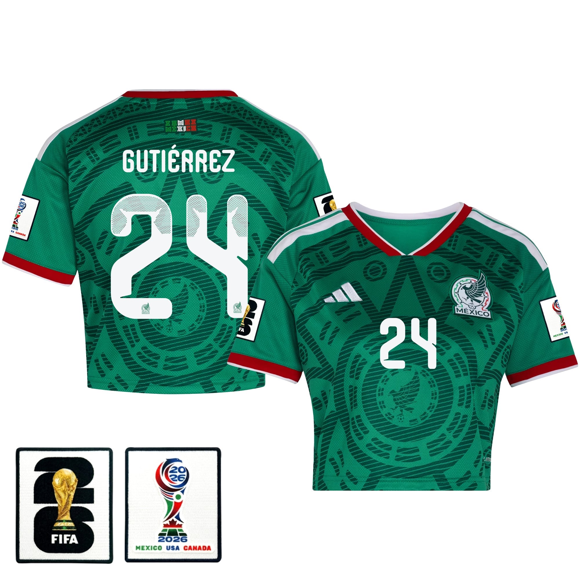Brian Gutiérrez 24 Mexico 2026 Home Women's Cropped Jersey - Green