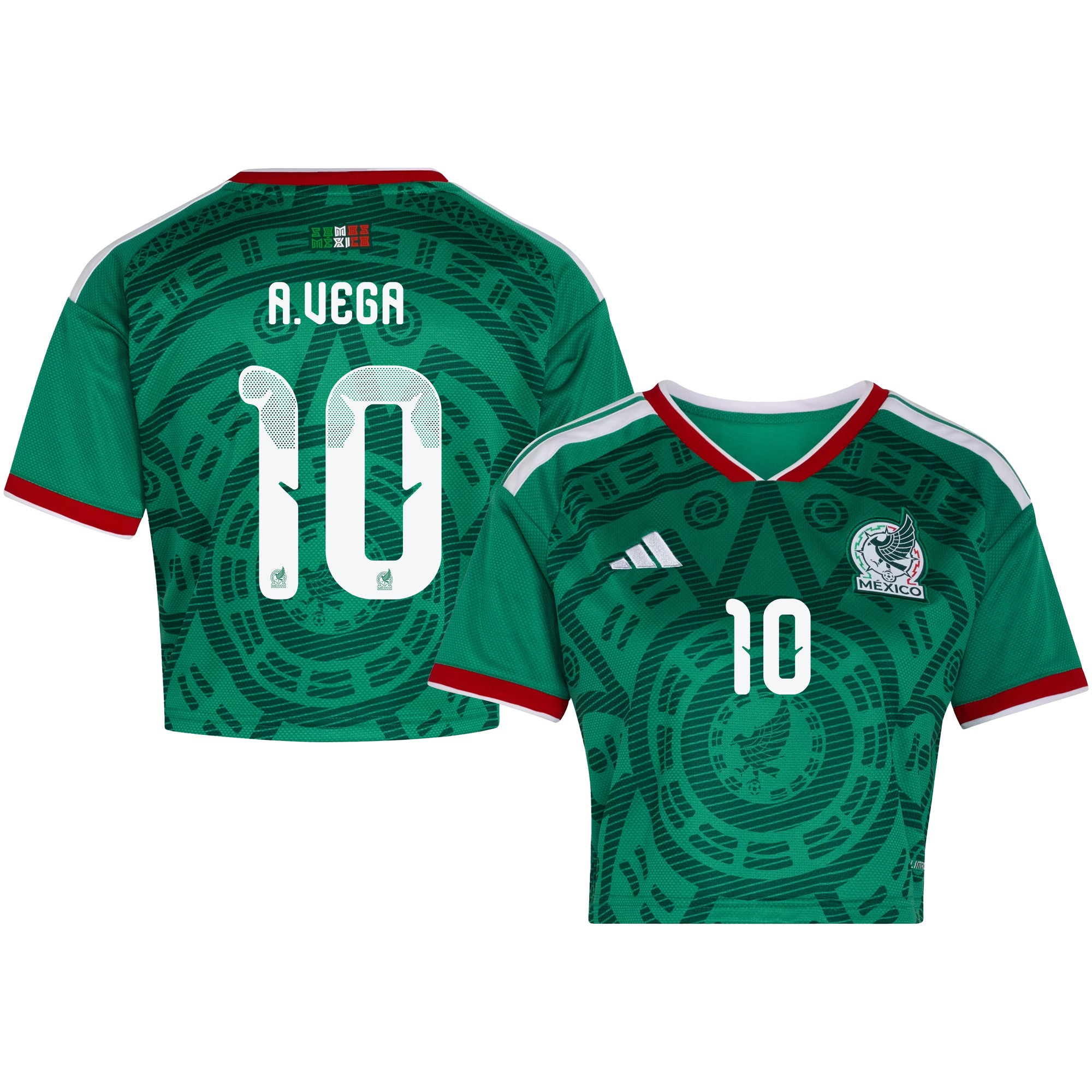 Alexis Vega 10 Mexico 2026 Home Women's Cropped Jersey - Green
