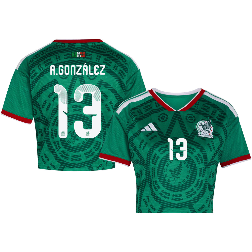 Armando González 13 Mexico 2026 Home Women's Cropped Jersey - Green