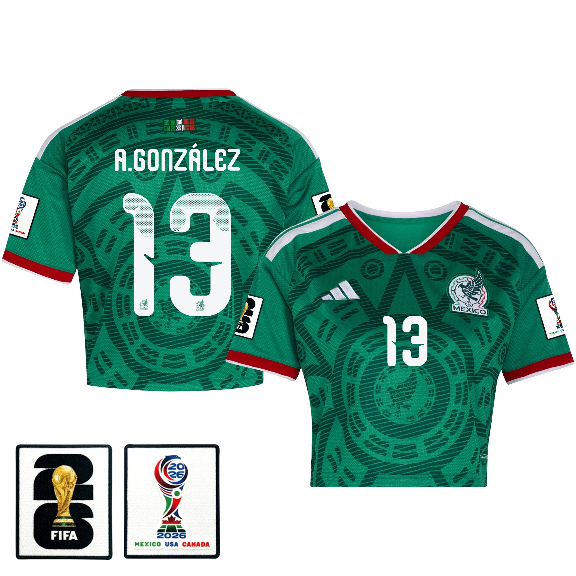 Armando González 13 Mexico 2026 Home Women's Cropped Jersey - Green