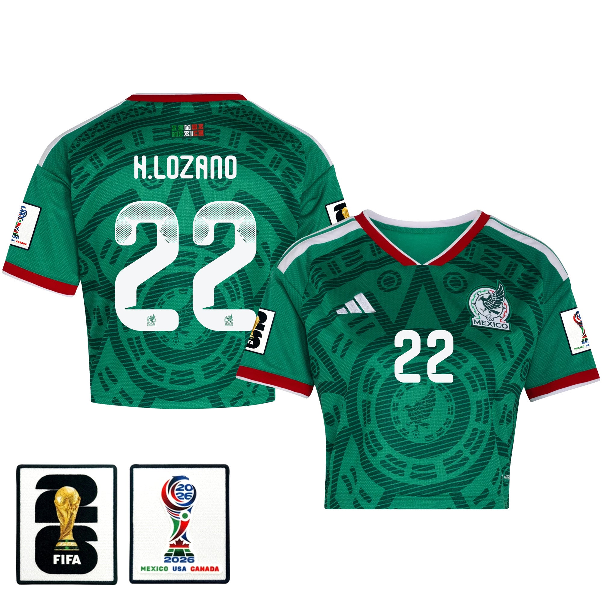 Hirving Lozano 22 Mexico 2026 Home Women's Cropped Jersey - Green