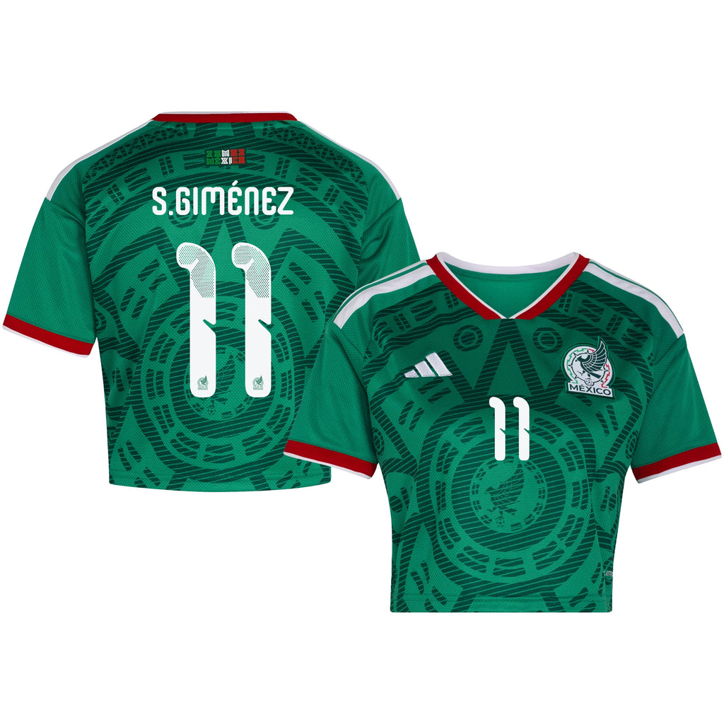 Santiago Giménez 11 Mexico 2026 Home Women's Cropped Jersey - Green