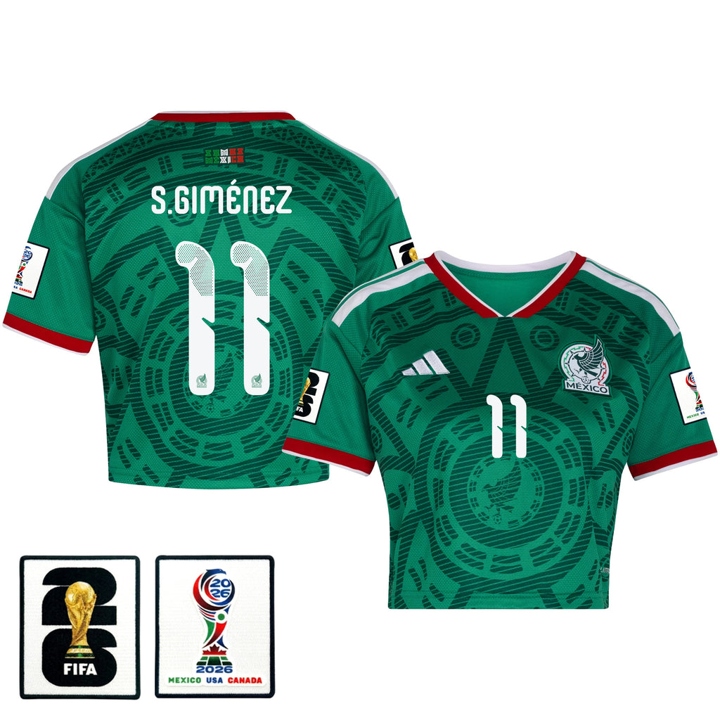 Santiago Giménez 11 Mexico 2026 Home Women's Cropped Jersey - Green