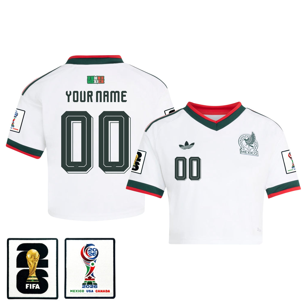 Mexico 2026 Away Personalized Women's Cropped Jersey - White
