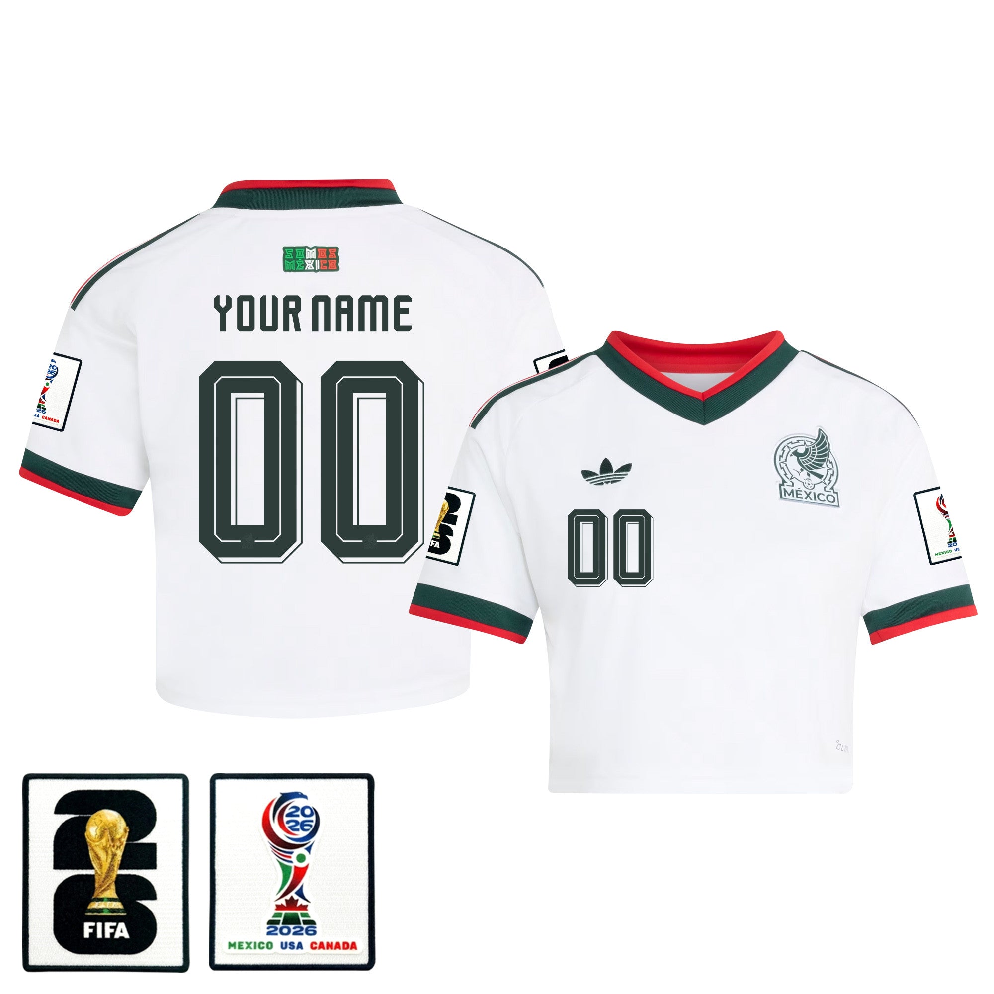 Mexico 2026 Away Personalized Women's Cropped Jersey - White