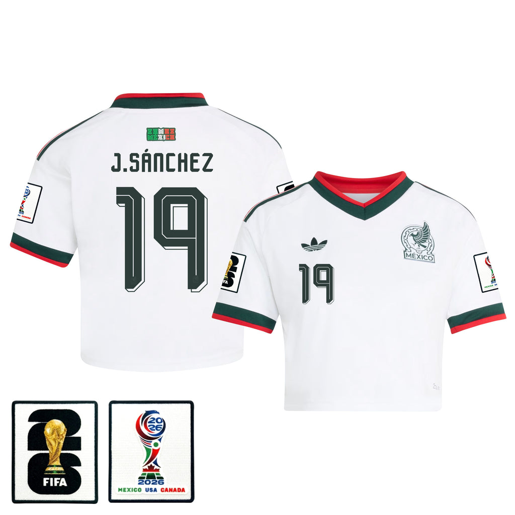Jorge Sánchez 19 Mexico 2026 Away Women's Cropped Jersey - White