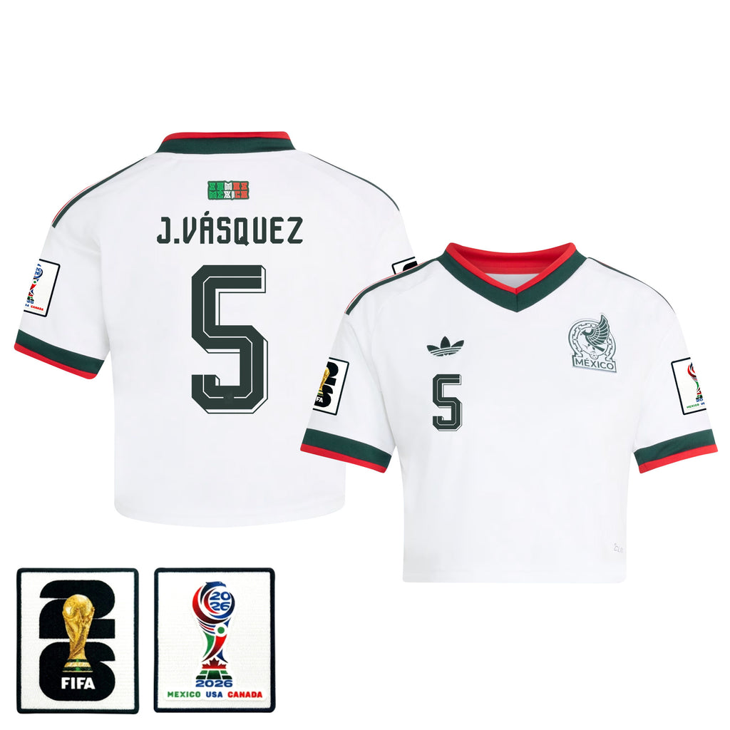 Johan Vásquez 5 Mexico 2026 Away Women's Cropped Jersey - White