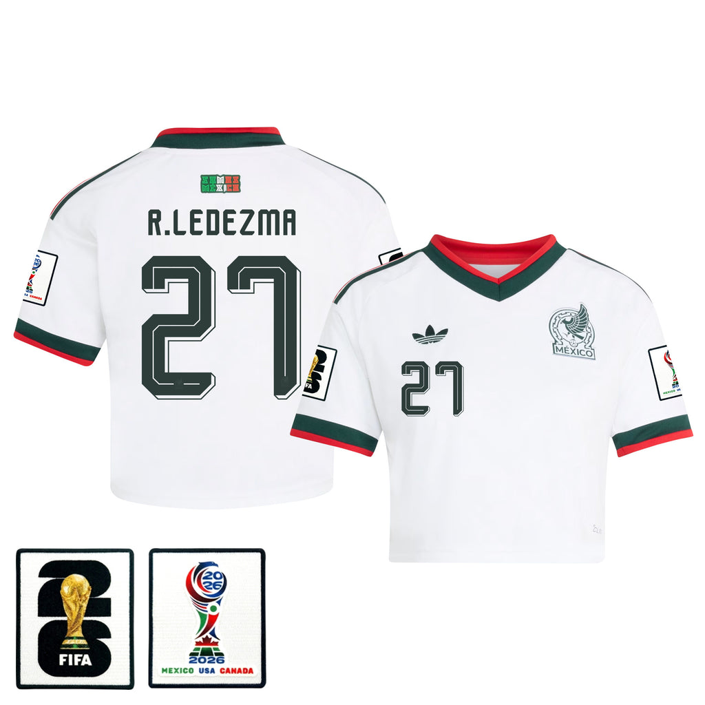Richard Ledezma 27 Mexico 2026 Away Women's Cropped Jersey - White