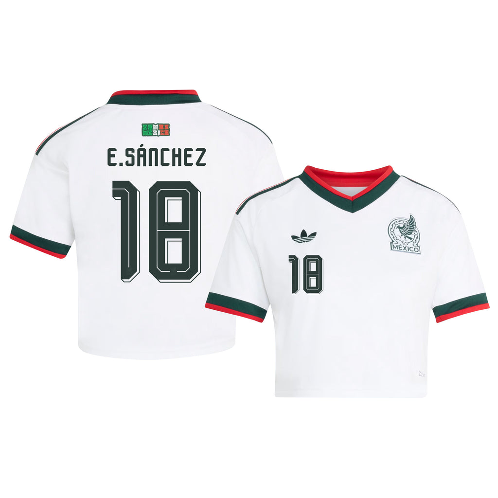 Érick Sánchez 18 Mexico 2026 Away Women's Cropped Jersey - White