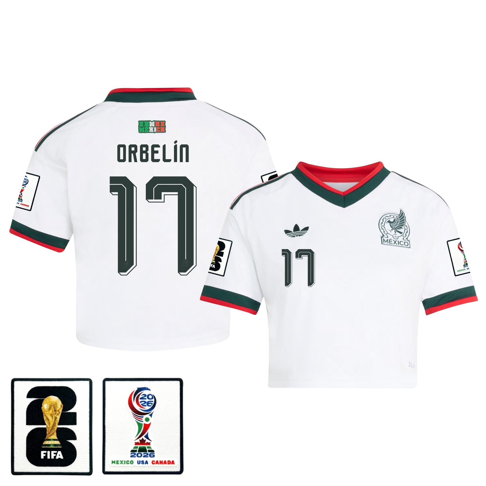 Orbelín Pineda 17 Mexico 2026 Away Women's Cropped Jersey - White