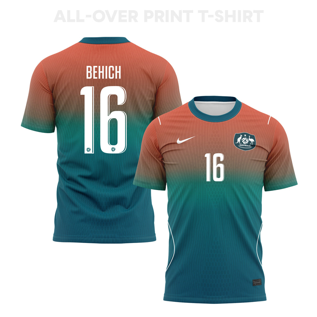 Aziz Behich 16 Australia 2026 Away 3D T-Shirt Fully Printed – Unisex, Teal