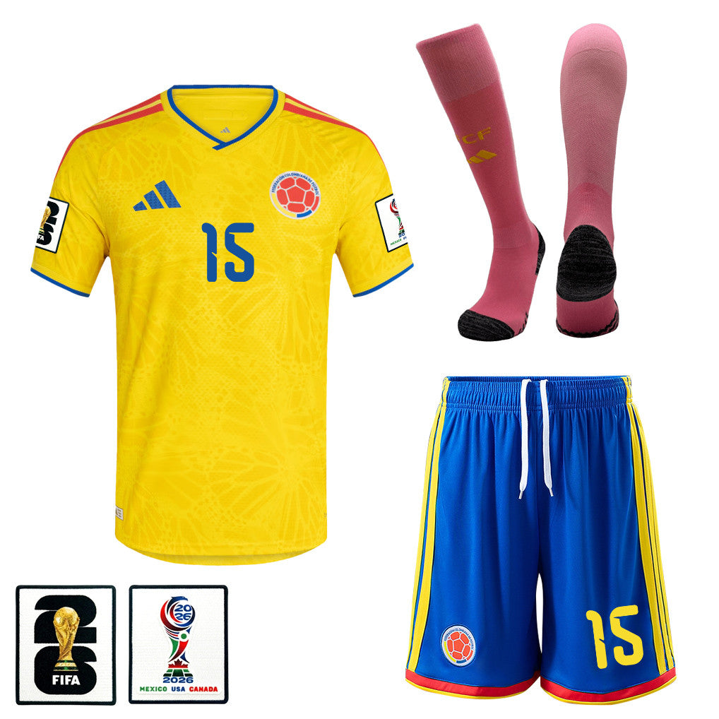 Mateus Uribe 15 Colombia 2026 Home Men Kit Set – Yellow