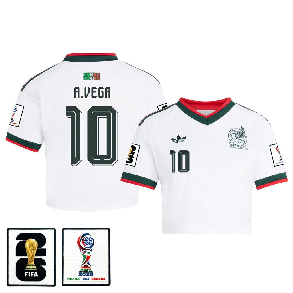 Alexis Vega 10 Mexico 2026 Away Women's Cropped Jersey - White