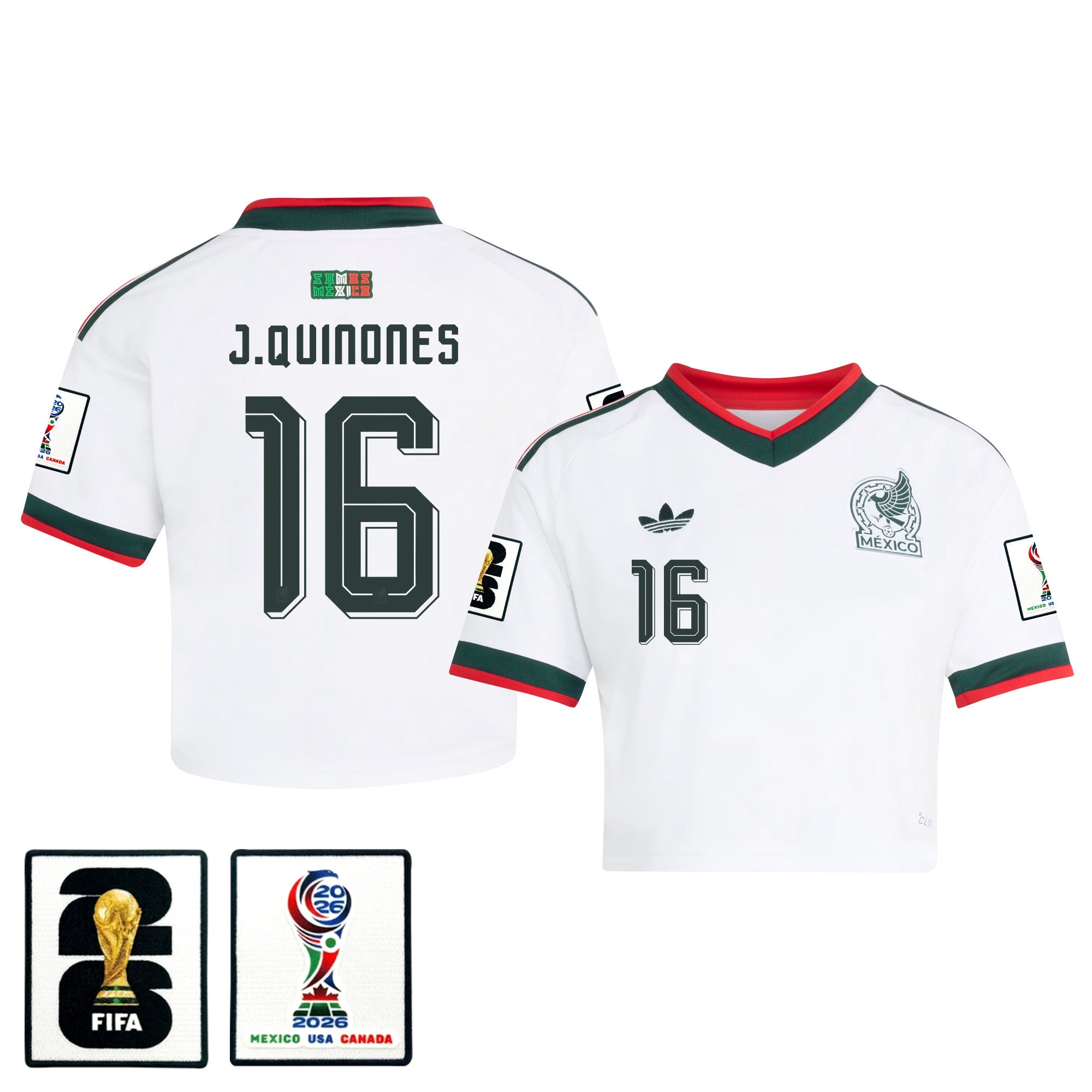 Julián Quiñones 16 Mexico 2026 Away Women's Cropped Jersey - White