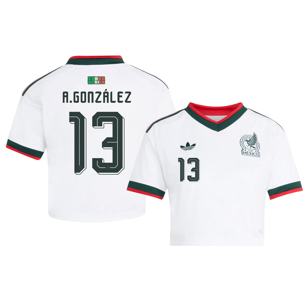 Armando González 13 Mexico 2026 Away Women's Cropped Jersey - White