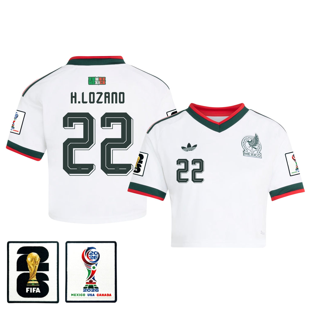 Hirving Lozano 22 Mexico 2026 Away Women's Cropped Jersey - White